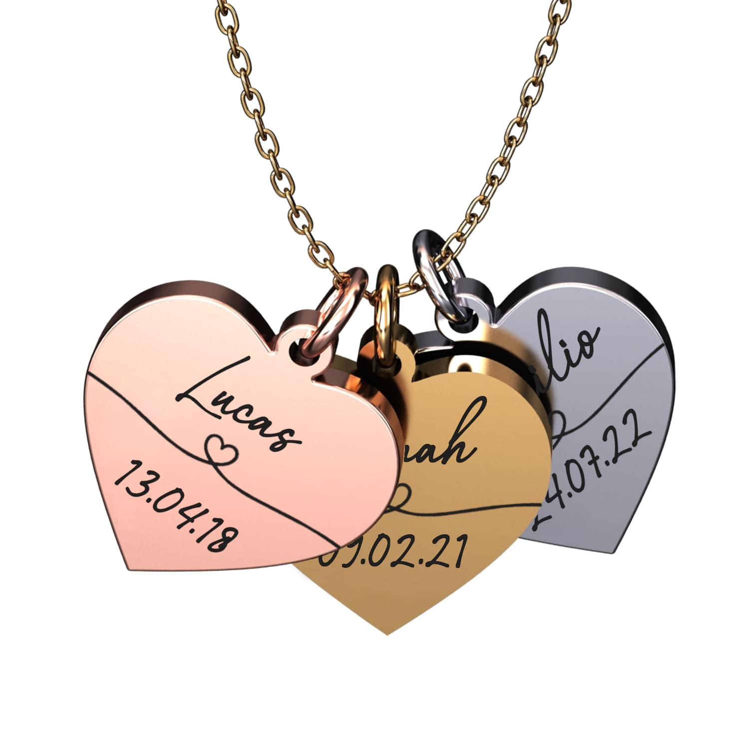Heart necklace with name and date
