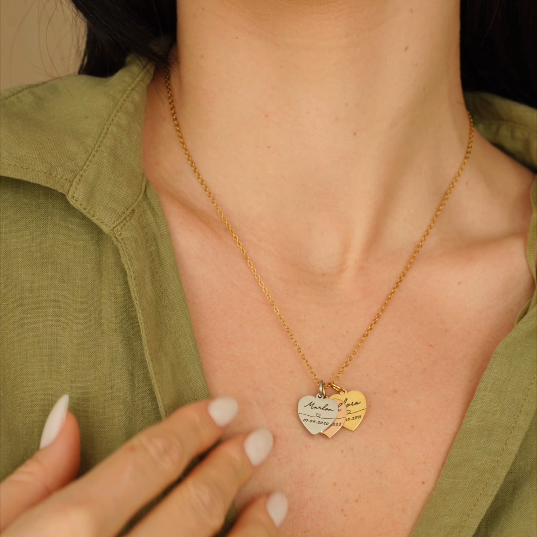 Heart necklace with name and date