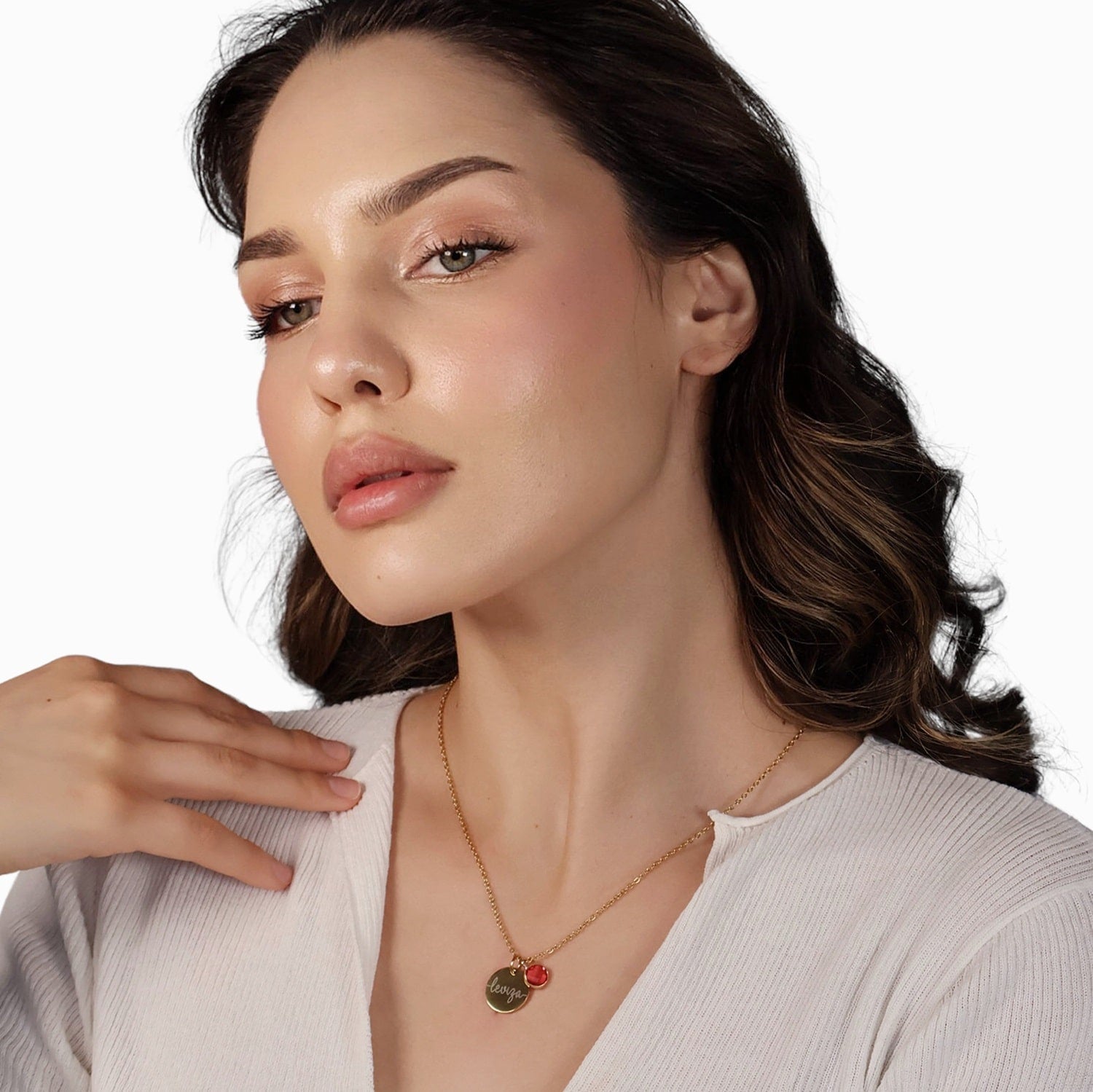 Engravable disc with gemstone - Engel-Kette
