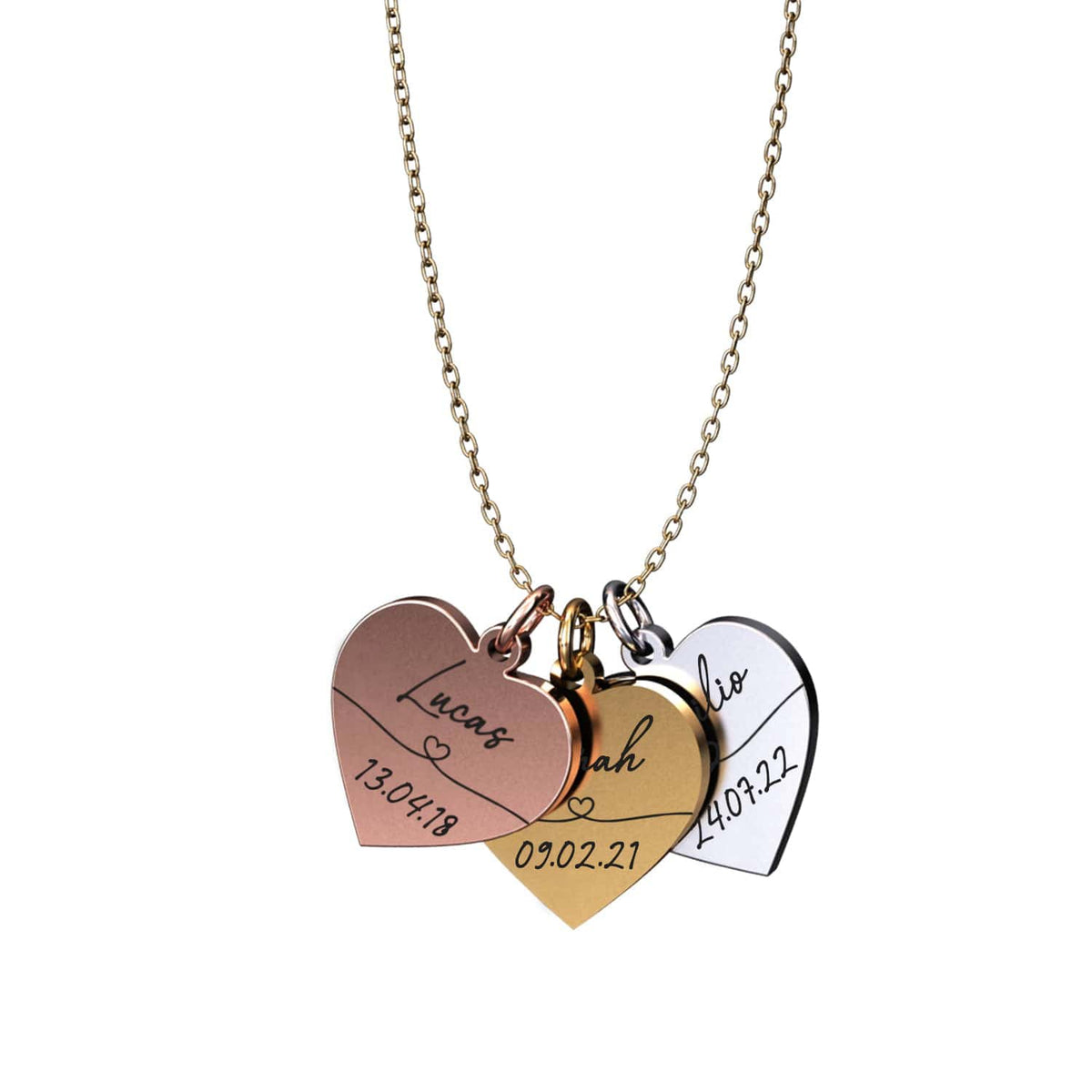 Herzkette mit Name und Datum als Geschenk zur Geburt